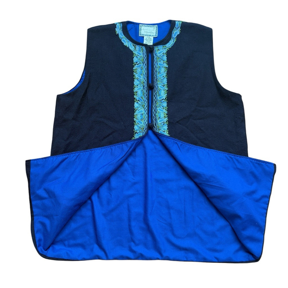 VTG April Cornell Vest Wool Embroidered Lined Blue Boho Size S/M - Picture 7 of 8